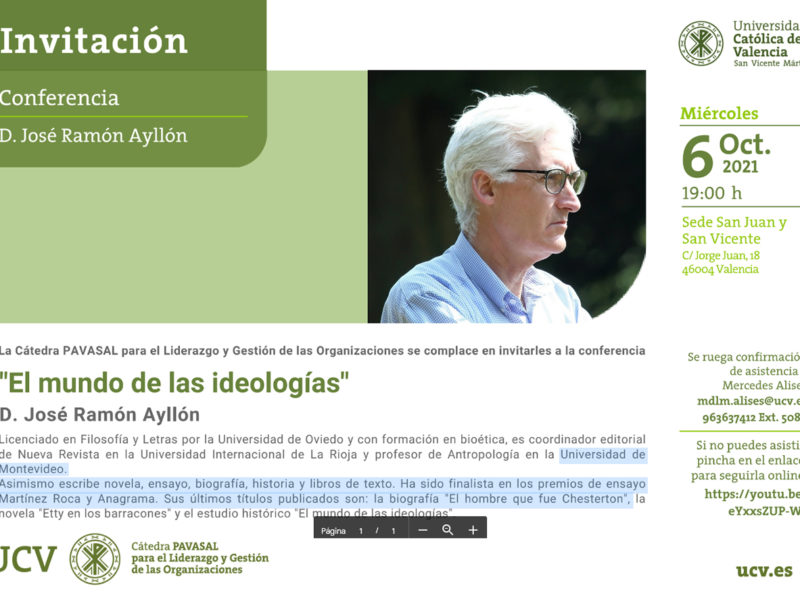 La Cátedra Pavasal presenta la conferencia “El mundo de las ideologías”.