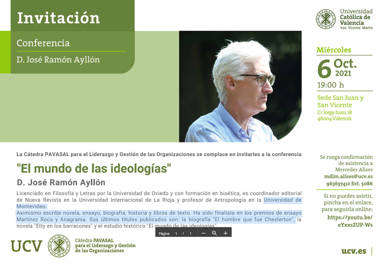 La Cátedra Pavasal presenta la conferencia “El mundo de las ideologías”.